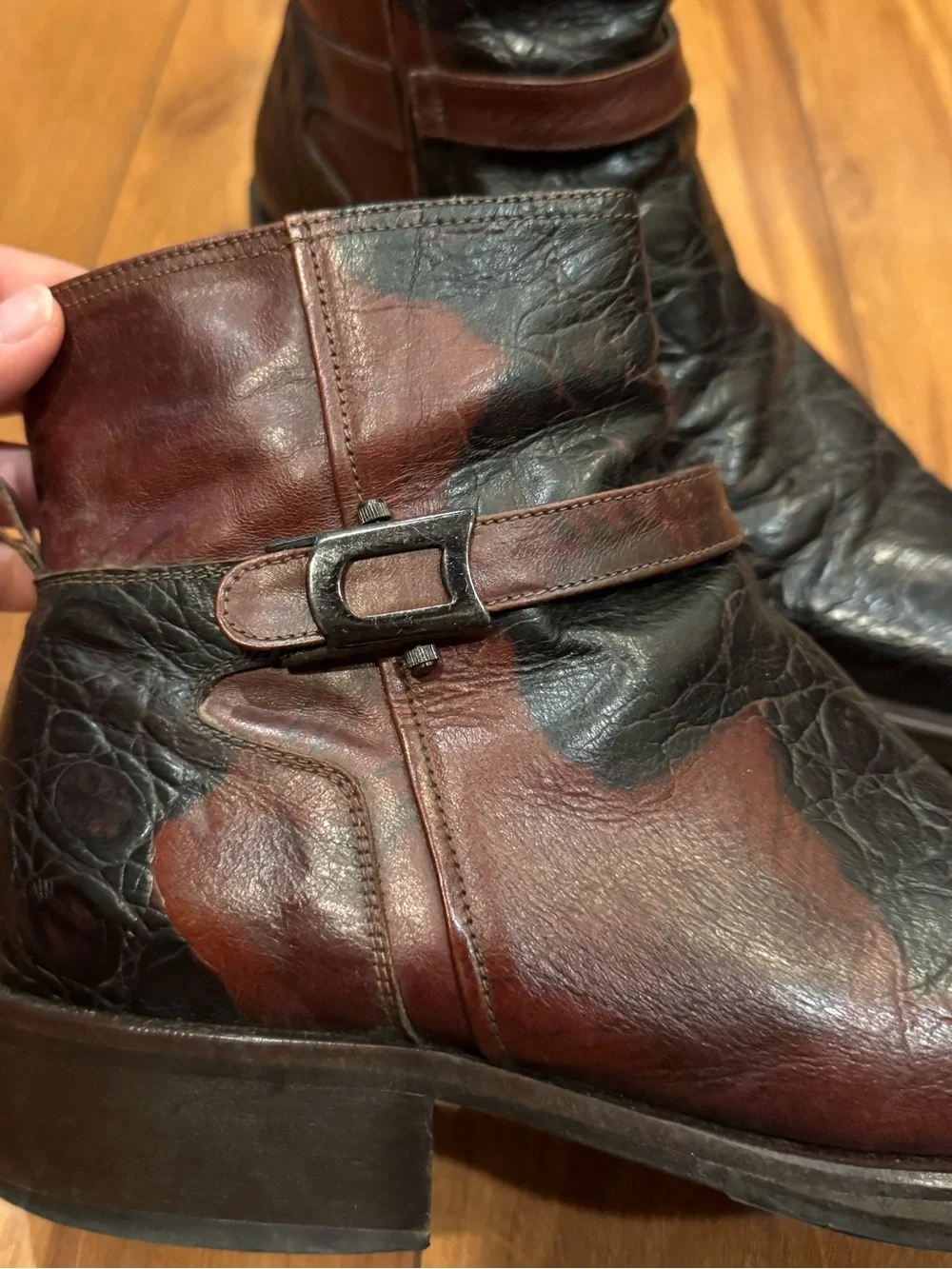 Marco Delli Two-Tone Black & Brown Leather Ankle Boots for Men